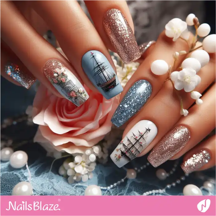 Cruise Wedding Glitter Nail Design|Wedding-NB-D-317