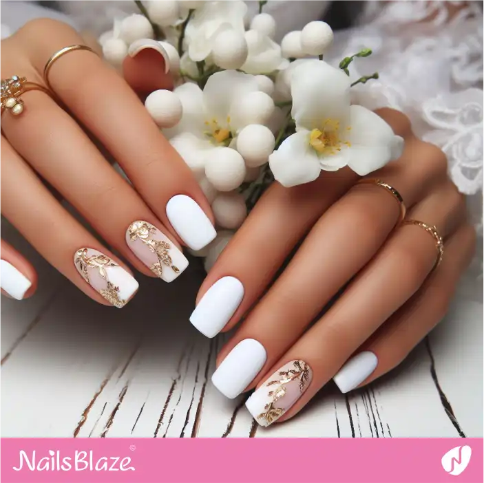 Cruise Wedding Minimal White Nail Design with Foil|Wedding-NB-D-318