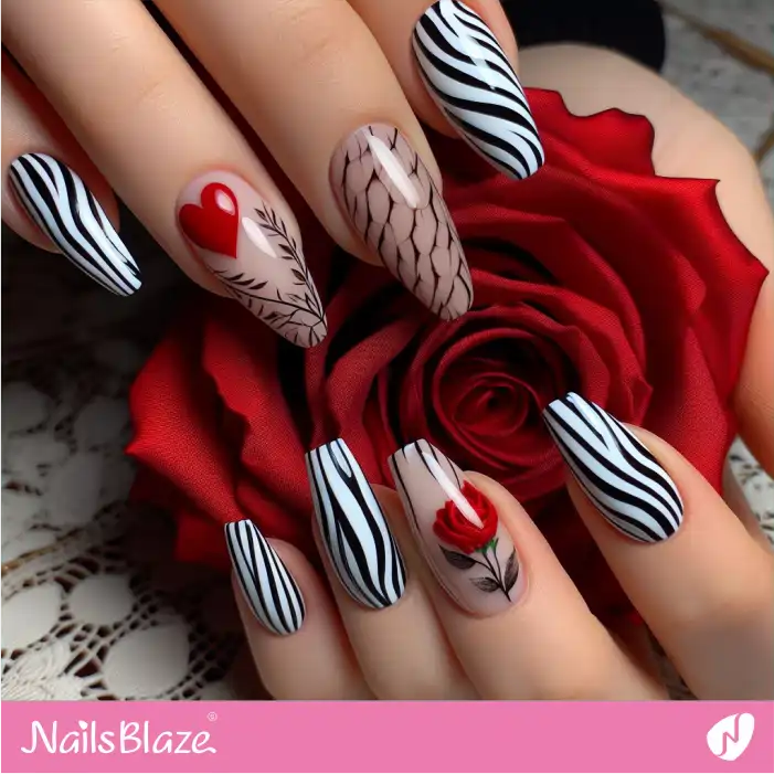 Sand Dune Pattern and Zebra Print Nails for Valentine | Animal Print Nails - NB2463