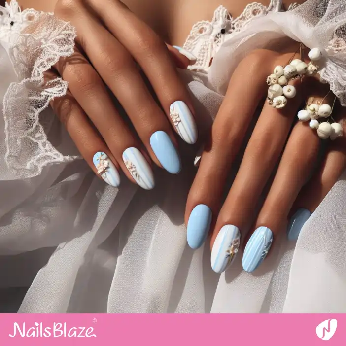 Cruise Wedding Striped Sky Blue Nail Design|Wedding-NB-D-324