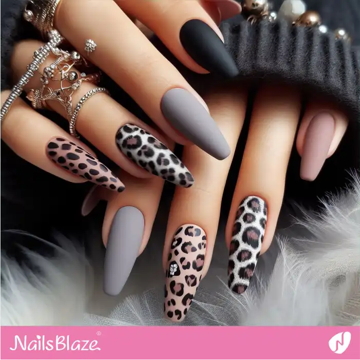 Mismatched Nails Leopard Print Design | Animal Print Nails - NB2518
