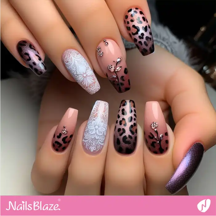 Leopard and Filigree Nail Art | Animal Print Nails - NB2539