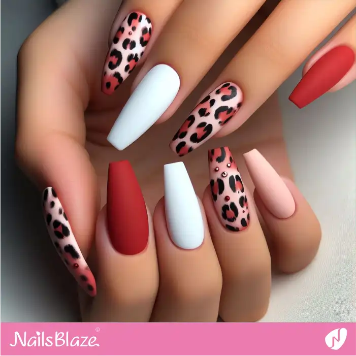 Matte Coffin Nails Leopard Design | Animal Print Nails - NB2575