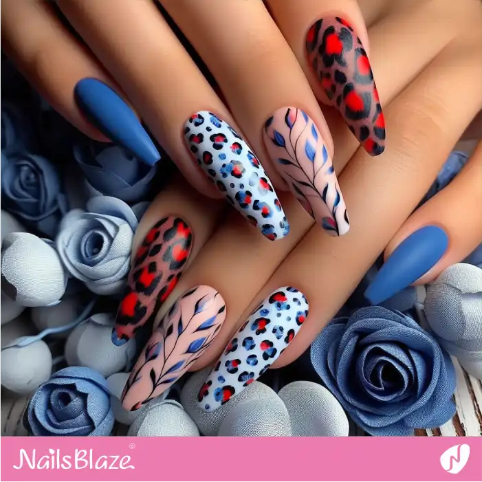 Leaf and Leopard Nail Design | Animal Print Nails - NB2615