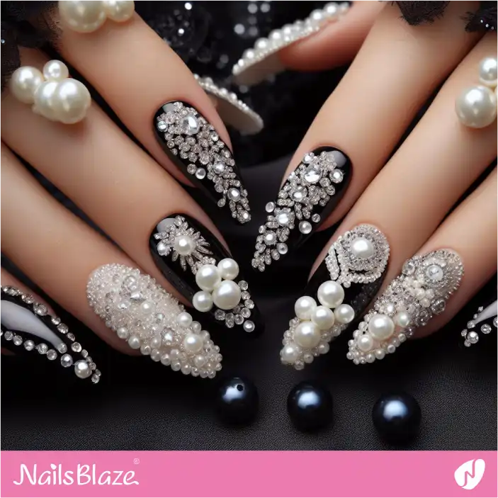 Cruise Wedding Embellished Pearl Nail Design| Wedding-NB-D-352