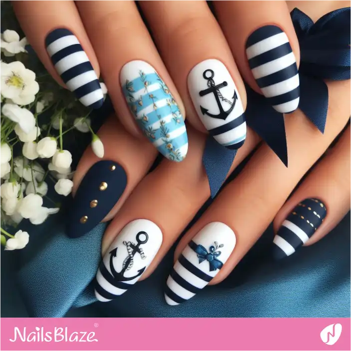 Cruise Wedding Striped Matte Nail Design| Wedding-NB-D-357