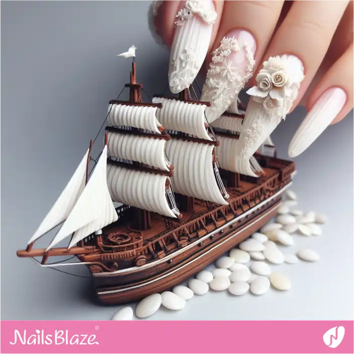 Cruise Wedding White Flower Nail Design| Wedding-NB-D-359