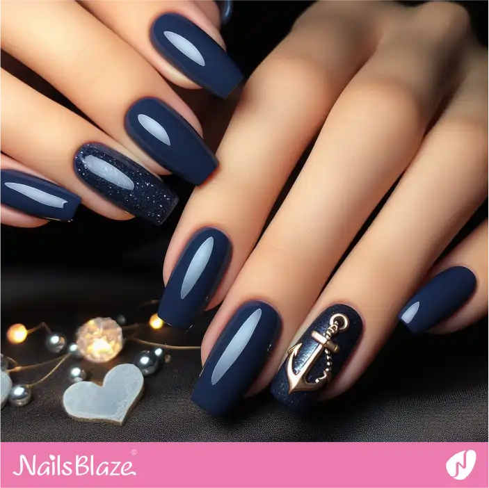 Cruise Wedding Blue Navy Accent Nail Design| Wedding-NB-D-360