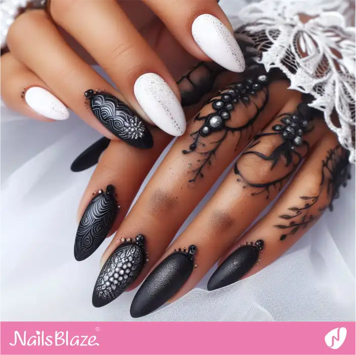 Cruise Wedding Black and White Textured Nail Design| Wedding-NB-D-367