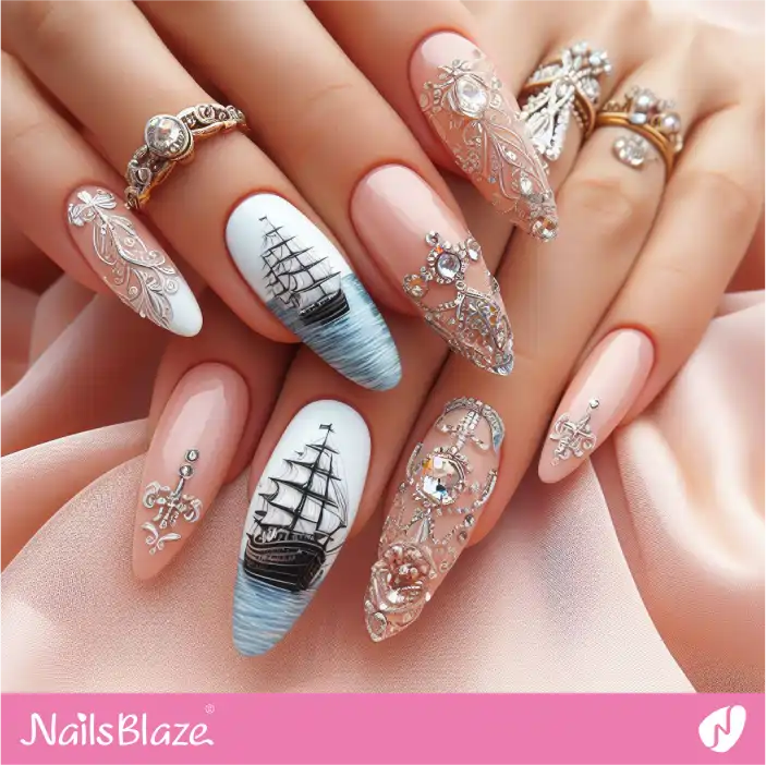 Cruise Wedding Crystal Nail Design| Wedding-NB-D-376