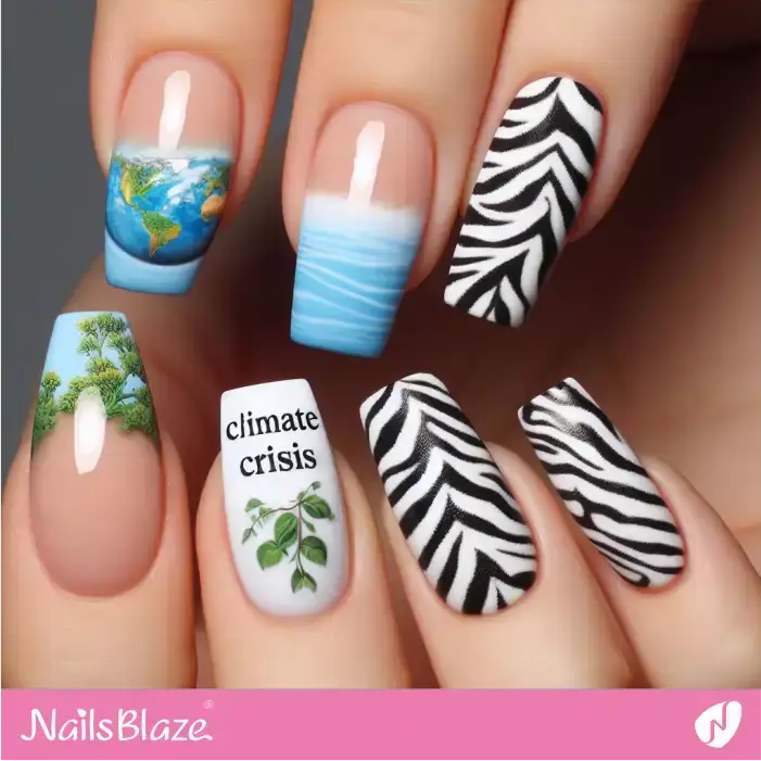 Climate Crisis French Manicure Design | Climate Crisis Nails - NB3004