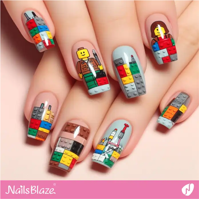 LEGO Minifigures and Bricks Nail Design | Game Nails - NB2714