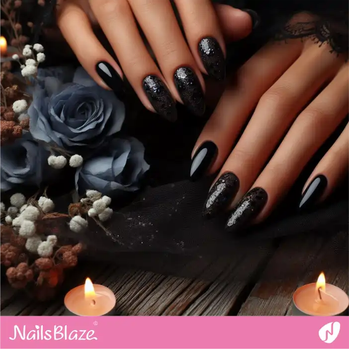 Beach Wedding Black Almond Nail Design| Wedding-NB-D-373