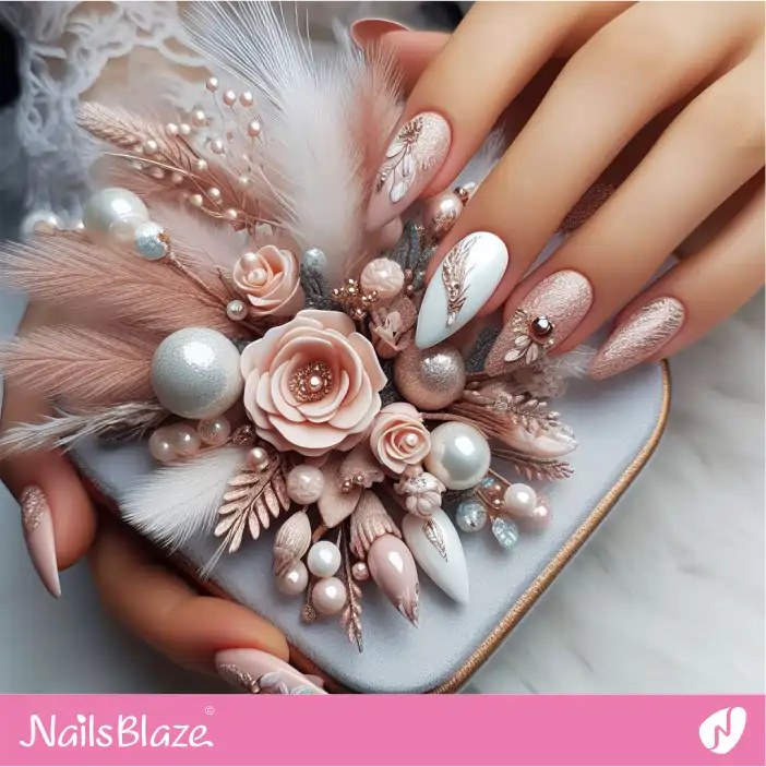 Beach Wedding Embellished Shimmer Nail Design| Wedding-NB-D-376