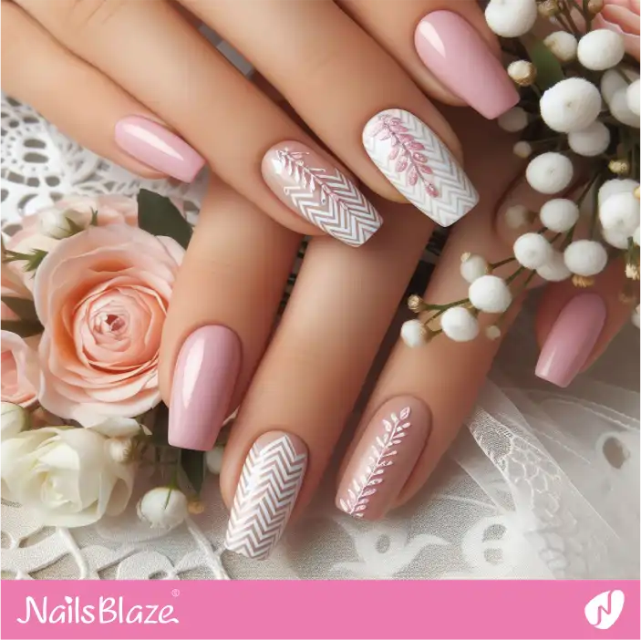 Beach Wedding Pink Chevron Nail design| Wedding-NB-D-383