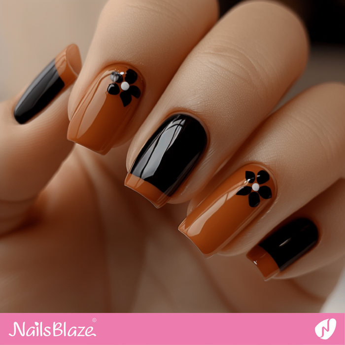 Caramel French Nails with Flowers | Spring Caramel Nails- NB7986