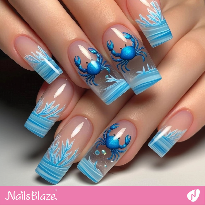 Glossy Clear Nails with Crabs | Crab Nails- NB8153