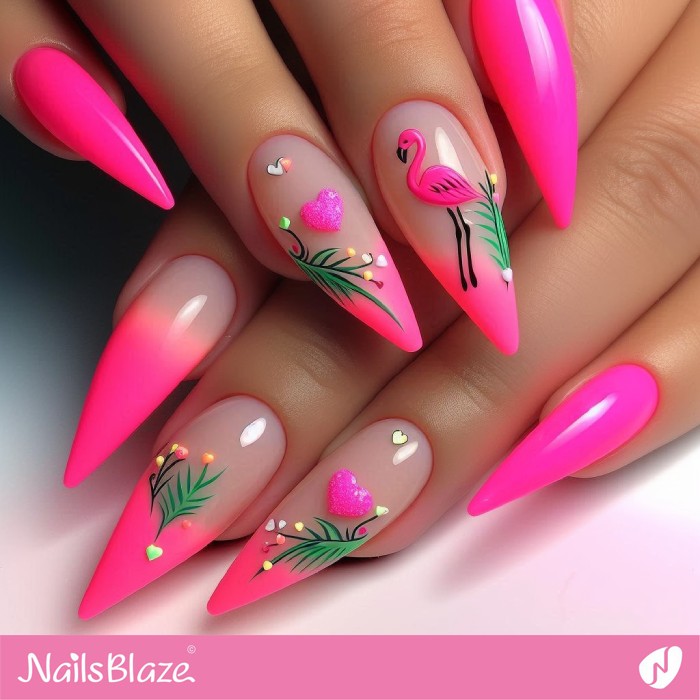 Flamingo Neon Nails Design | Animal Nails- NB8023