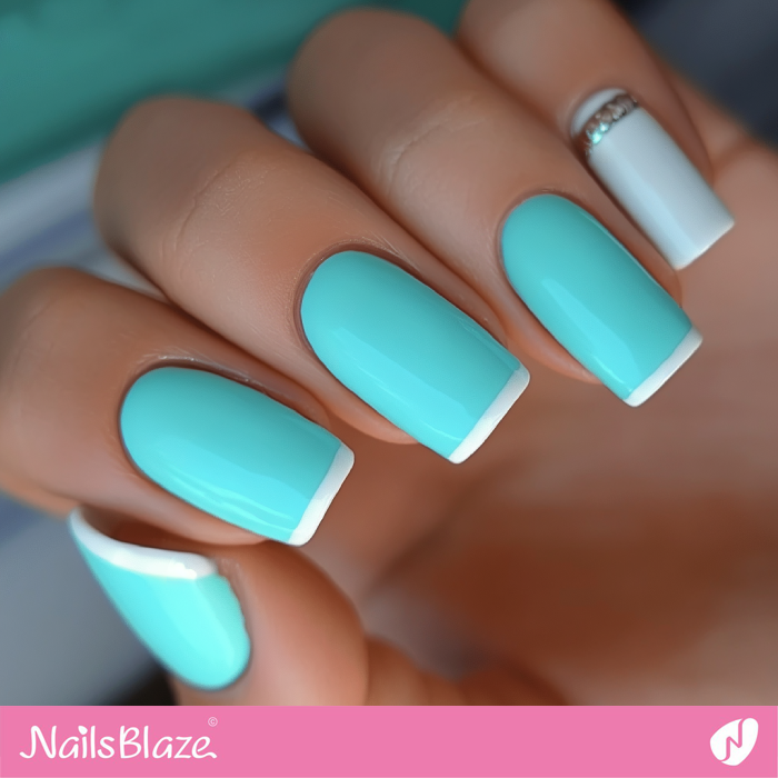 Tiffany Blue Nails with a Crisp White Design | Tiffany Blue Nails- NB7981