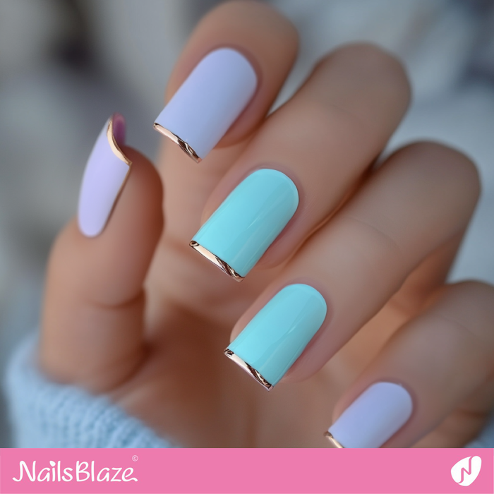 Blue Nails with Rose Gold and Pastel Lavender Design | Tiffany Blue Nails- NB7982