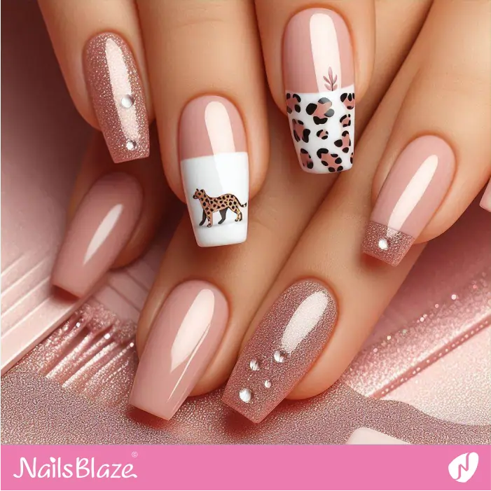 Leopard Accent for Shimmer Pink Nails | Leopard Nails- NB8066