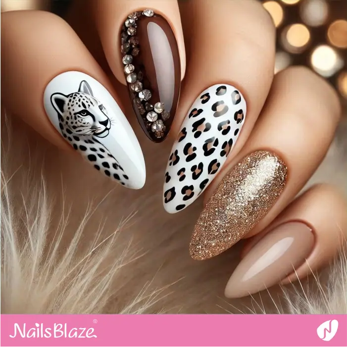 Leopard Theme Nails with Embellishment | Leopard Nails- NB8075
