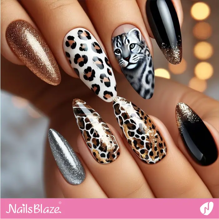 Embellished Nails Leopard Design | Leopard Nails- NB8077