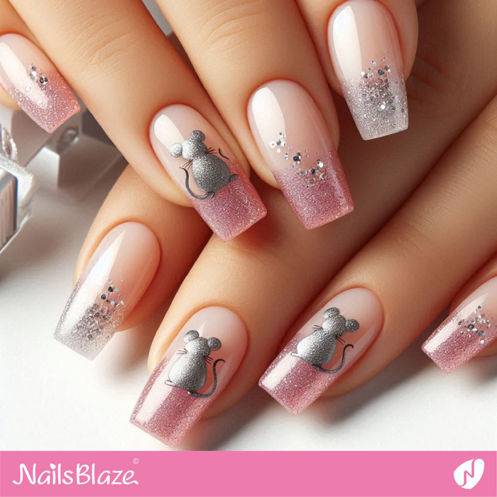 Glitter Tips and Mouse Nail Art | Mouse Nail Designs- NB8107