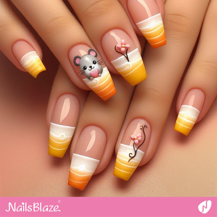 Orange Tip Nails with a Mouse | Mouse Nail Designs- NB8111