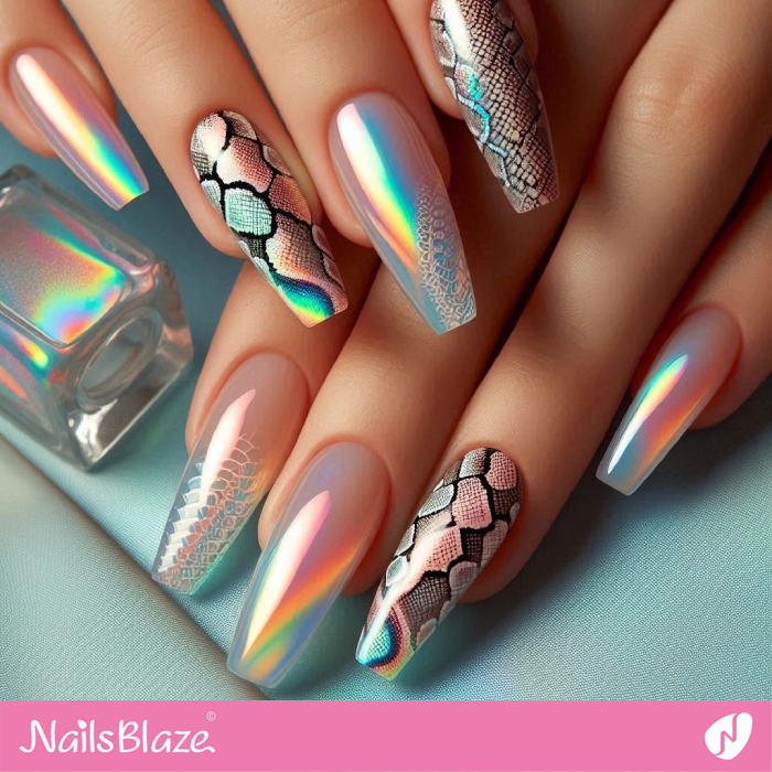 Snake Print Accents for Holographic Nails Design | Snake Nails- NB8140