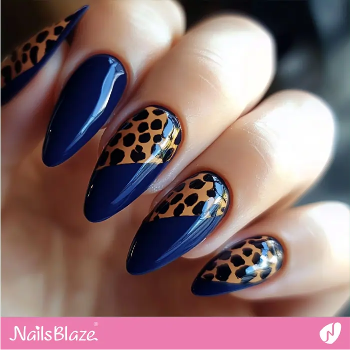 Leopard Print Accents for Blue Nails | Leopard Print Nails- NB8079