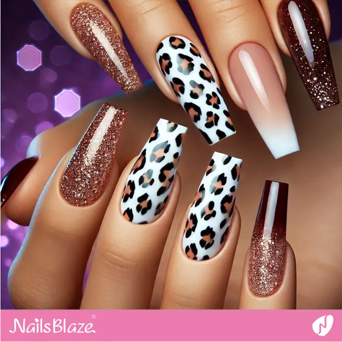 Leopard Print and Glitter Nails | Leopard Print Nails- NB8080