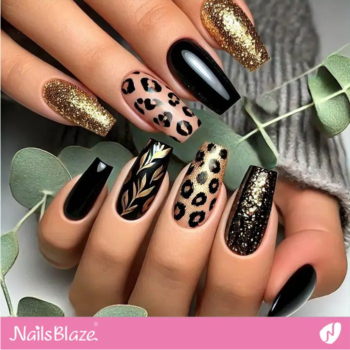 Embellished Nails with Leopard Print Accents | Leopard Print Nails- NB8082