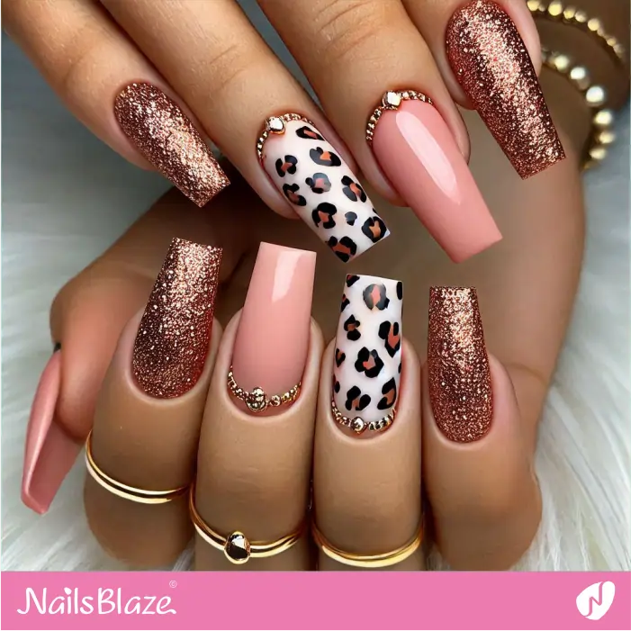 Pink Leopard Nails Glitter Design | Leopard Print Nails- NB8083