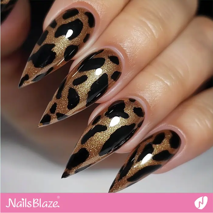Glossy Gold Nails with Leopard Print Pattern | Leopard Print Nails- NB8088