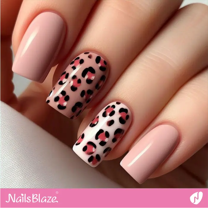Short Pink Nails Leopard Print Design | Leopard Print Nails- NB8093
