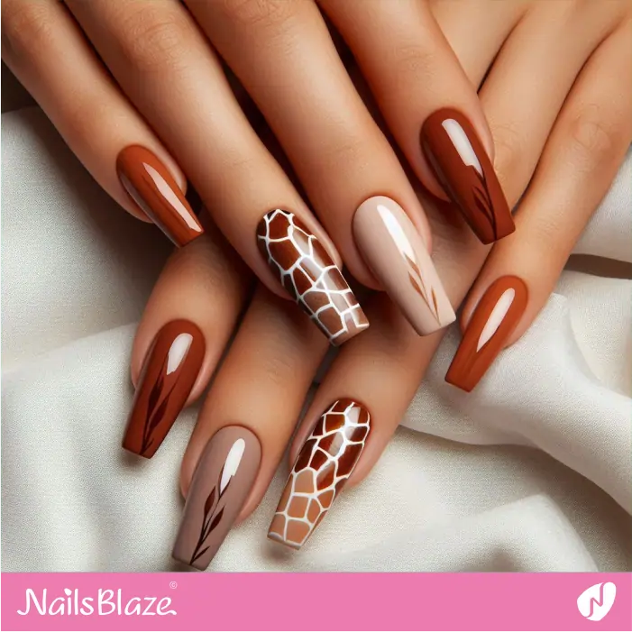 Giraffe Print for Brown Nails Design | Animal Print Nails- NB8025