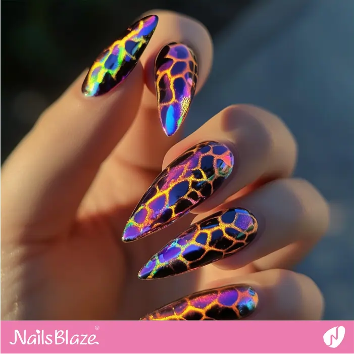 Chrome Giraffe Print Nails | Animal Print Nails- NB8029