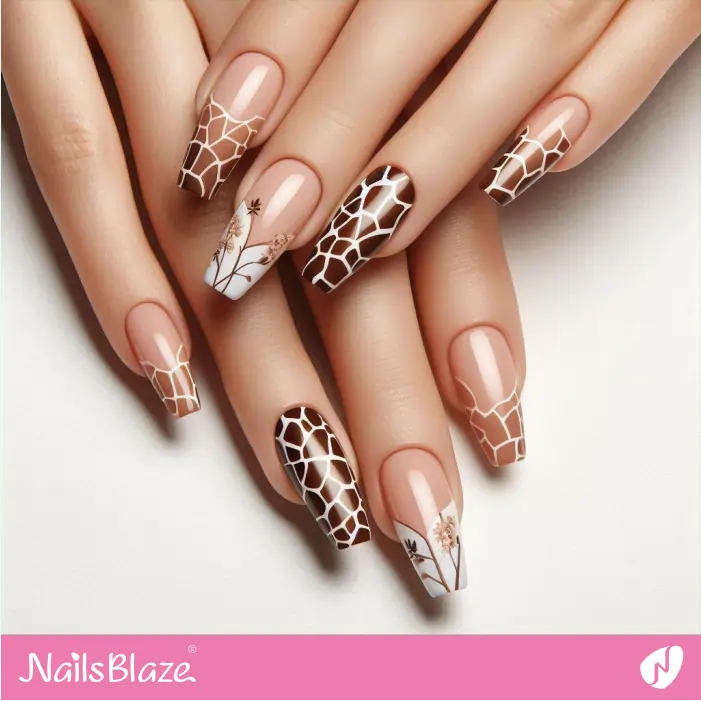 Giraffe Print French Manicure Design | Animal Print Nails- NB8031