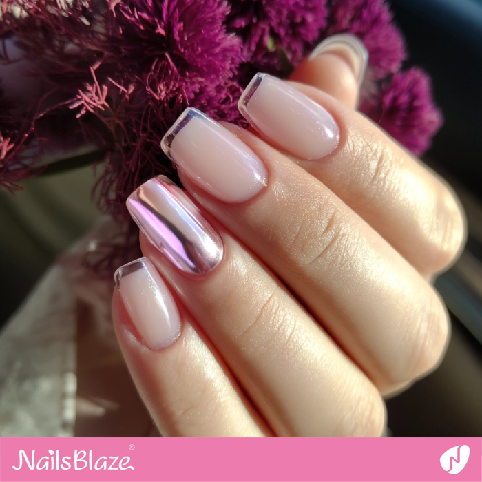 Metallic Ring Finger for French Nails | Ring Finger Nail Designs- NB8096