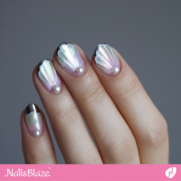 Pearl Design for Seashell Theme Nails | Seashell Nails- NB8226