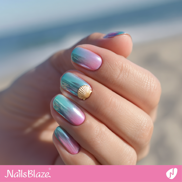 Chrome Nails with a Seashell | Seashell Nails- NB8227