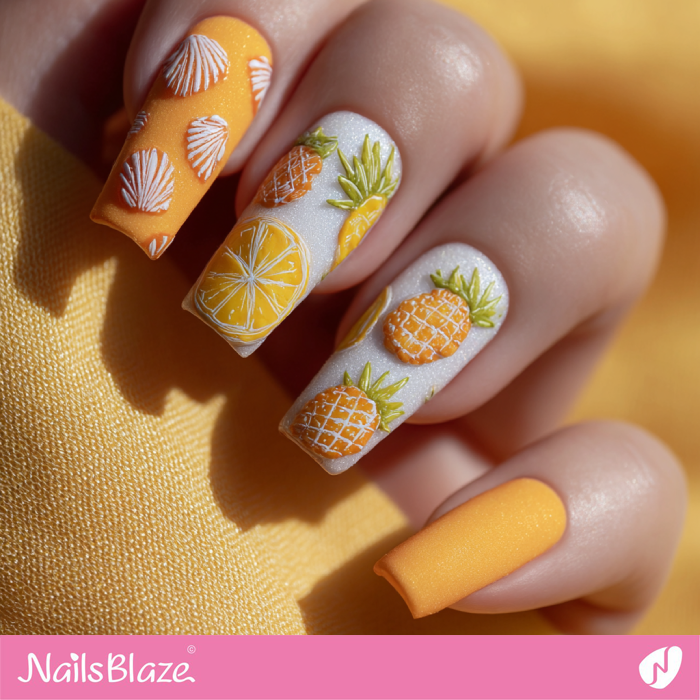 3D Summer Fruit Nails with Seashell Design | Seashell Nails- NB8229
