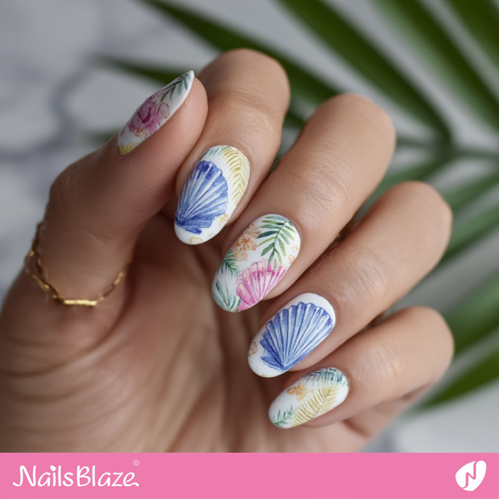 Watercolor Beach Nails Seashell Design | Seashell Nails- NB8232
