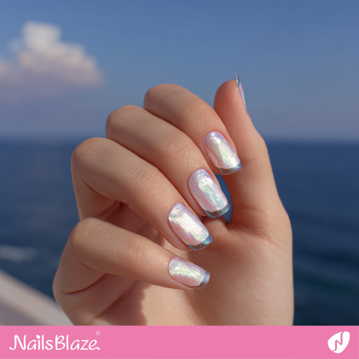 White Seashell Effect French Manicure | Seashell Nails- NB8233