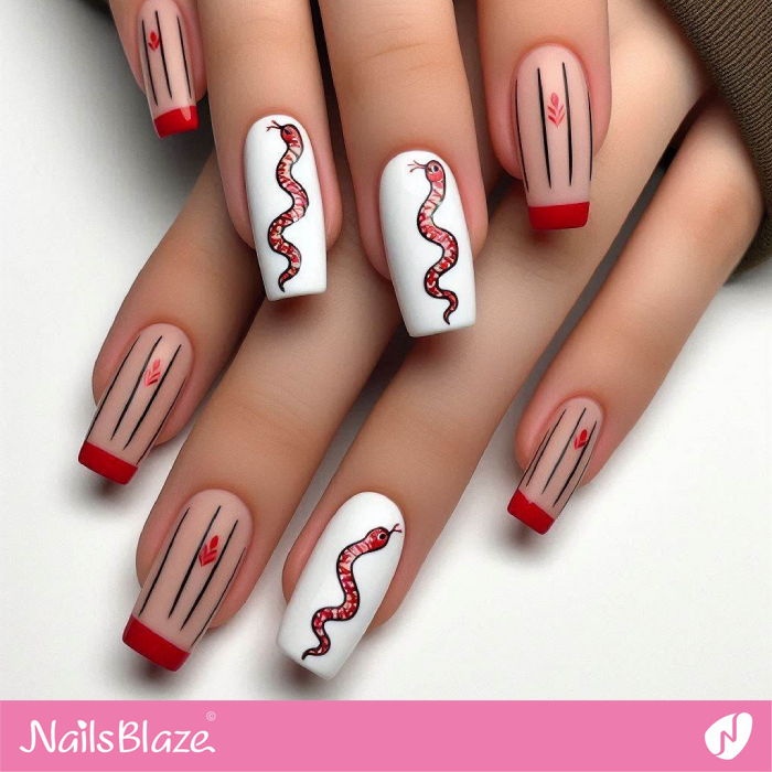 Snake Design for Red Tip Nails | Snake Nails- NB8126