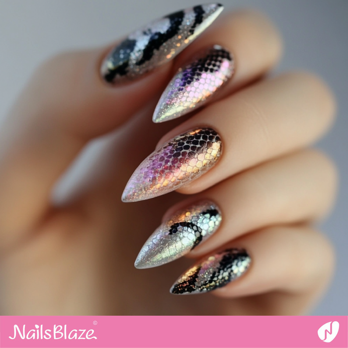 Holographic Snake Print Nails | Snake Nails- NB8129