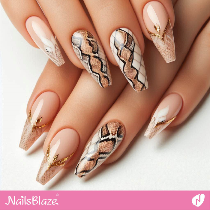 Snake Print Design for Elegant French Nails | Snake Nails- NB8132