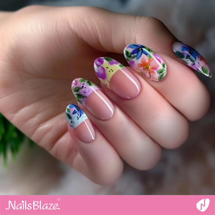 Eggshell French Nails Flower Design | Easter Flower Nails- NB8064