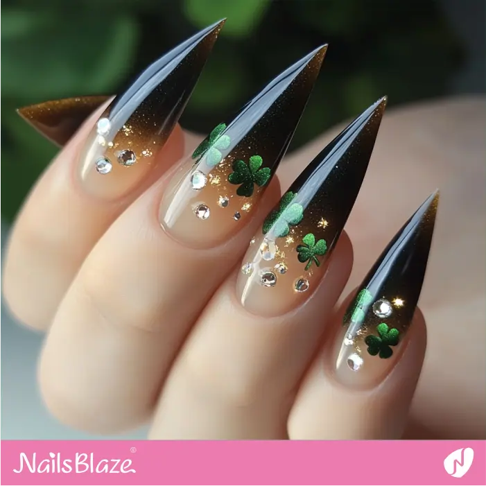 Embellished Ombre Stiletto Nails | St. Patrick's Day Nails- NB7890